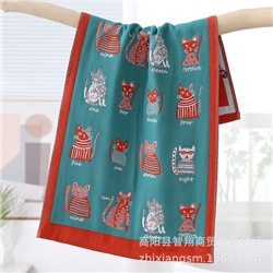 Zhiyang towel four layers of jets, digital cat gauze cotton cotton face towel soft water absorption, face towel factory price wholesale