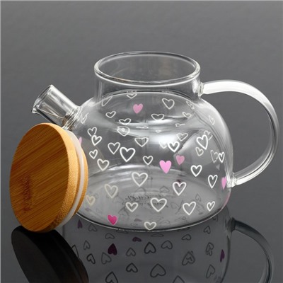 Чайник заварочный с бамбуковой крышкой «Сердечки», 600 мл