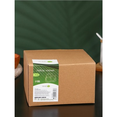 Набор чайный BellaTenero, 5 предмета: 2 чашки 100 мл, сахарница с крышкой 240 мл, ложка, фарфор, бамбуковая подставка, белый