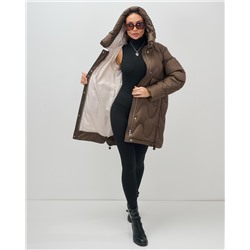 Куртка зимняя женская с капюшоном модная темно-коричневого цвета 7653TK