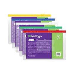 Папка-конверт на молнии Berlingo А5, 150мкм, с карманом для визиток, прозрачная, ассорти