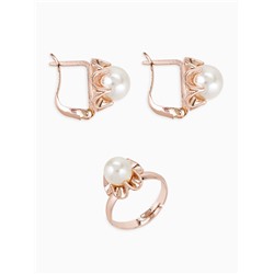 Гарнитур 3 предмета: серьги, кулон, кольцо безразмерное «Эдель», с жемчугом цветок, белые в золоте, 45 см