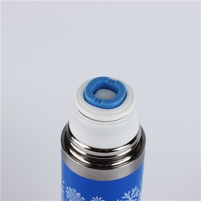 Термос с подвесом новогодний «Снежинки», 500 мл, синий