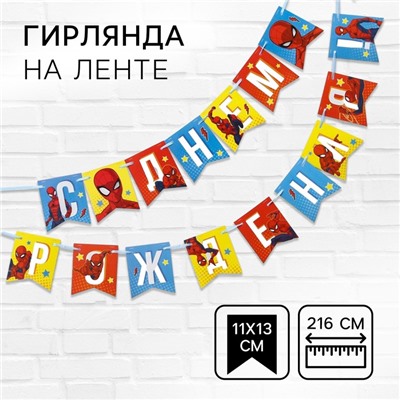 Гирлянда на ленте «С Днем Рождения», длина 215 см, Человек-паук