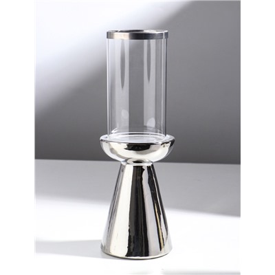 Подсвечник на 1 свечу «Гладь», керамика, стекло, d=8 см, серебро, 10×10×29.5 см