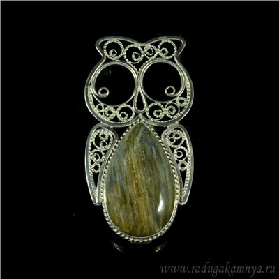 Брошь кианит "Сова" 37*71мм.