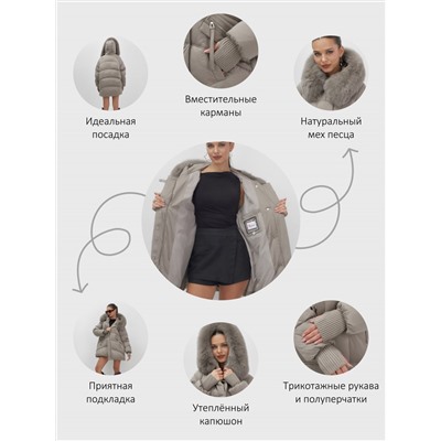 Куртка зимняя женская с мехом и капюшоном тренд светло-коричневого цвета 7737SK