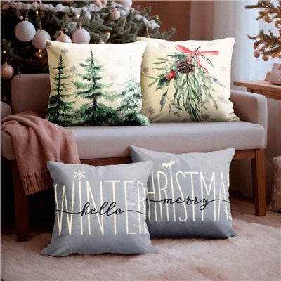 Набор декоративных новогодних наволочек "Этель" "Hello, winter" 40*40 см - 4 штуки, 100% п/э, велюр