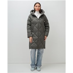 Пальто зимнее утепленное с капюшоном женское зеленого цвета 7637Z