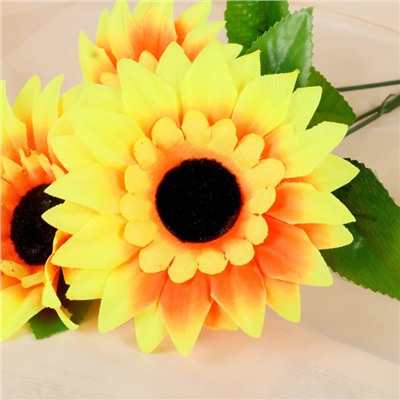 Цветы искусственные «Подсолнухи крупные», три бутона, 13×57 см, жёлтые