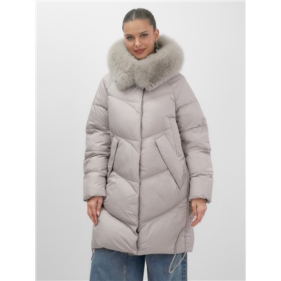 Пальто зимнее утепленное с мехом и капюшоном тренд светло-коричневого цвета 7745SK