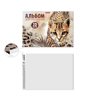 Альбом для рисования А4, 20 листов, блок 120 г/м², на клею, Erich Krause «Wild Cat», 100% белизна, твёрдая подложка