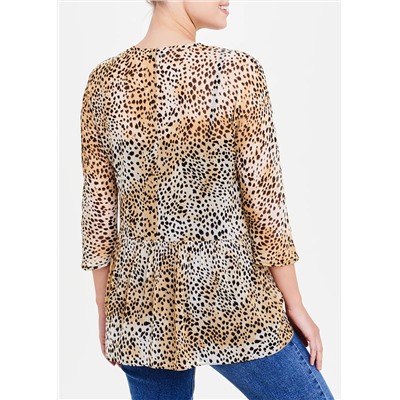 3/4 Sleeve Animal Print Peplum Blouse