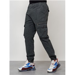 Джинсы карго мужские с накладными карманами темно-серого цвета 2402TC