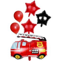 Воздушные шары  6 шт, "Пожарная машина" (74см - Машина, 45см,12"/24см)