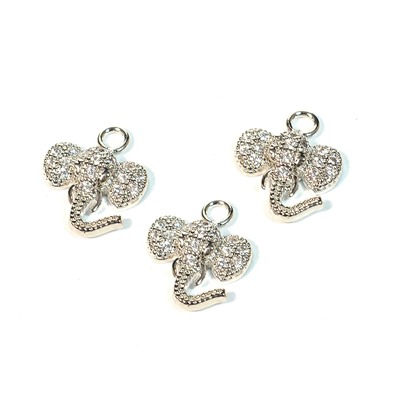 Подвеска слоник 9*11мм с фианитами, серебристая