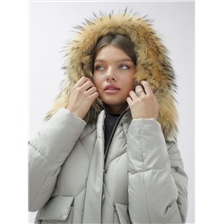 Куртка женская зимняя с мехом енот премиум класса серого цвета 3141Sr