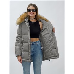 Куртка женская зимняя с мехом енот премиум класса серого цвета 3215Sr