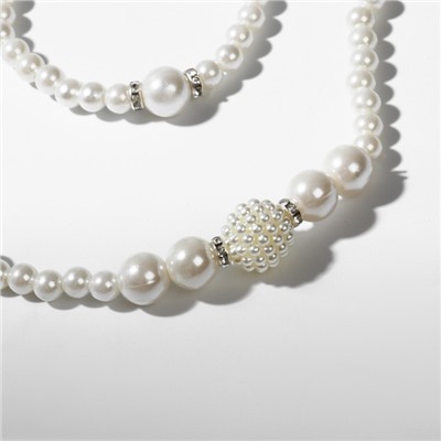 Набор 3 предмета: серьги, колье, браслет «Жемчуг» элегантный, цвет белый в серебре