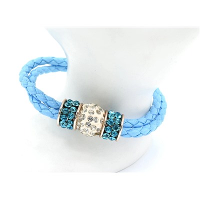 Браслет шамбала шарик14мм на двойной косичке цв.голубой