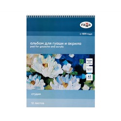 Альбом для гуаши и акрила, 12л., А3, на спирали Гамма "Студия", 180г/м2