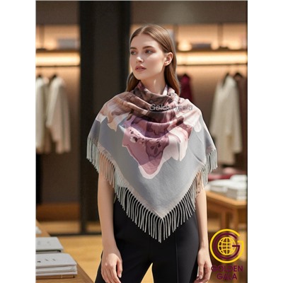 Платок теплый кашемировый с рисунком 3D Арт 1972/7 серый