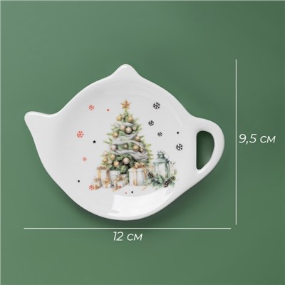 Подставка под чайный пакетик новогодняя Доляна «Приближение чуда», доломит, 12×9.5 см, белая