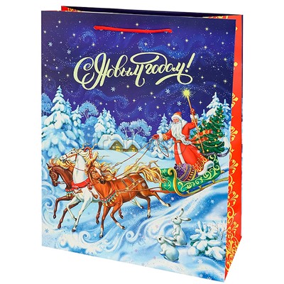 Пакет подарочный 31x40x12 см (XL) "Тройка коней"