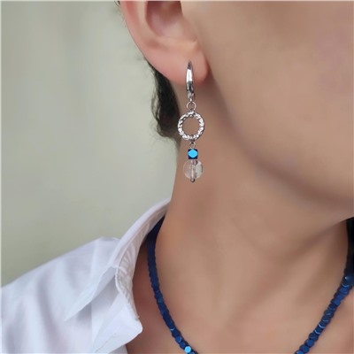 Серьги горный хрусталь+ синий гематит