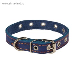 Ошейник кожаный однослойный безразмерный, 45×2 см, ОШ 18-39 см, синий