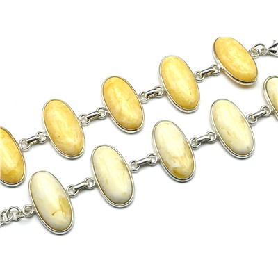 Браслет с янтарём в посеребрении 5 овалов 31*16мм молочный, 19см