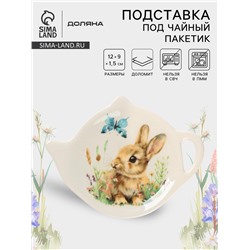 Подставка под чайный пакетик Доляна «Зайка», доломит, 12×9×1.5 см, белая