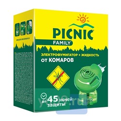 Средство инсектицидное Picnic Family жидкость от комаров 30 мл, 45 ночей +электрофумигатор Корсарус