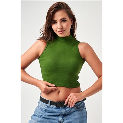 Женский топ 52714  укороченный с горлом / болотный