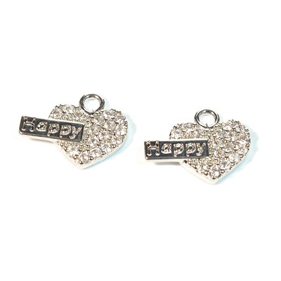 Подвеска сердце 9*12мм с фианитами, серебристая