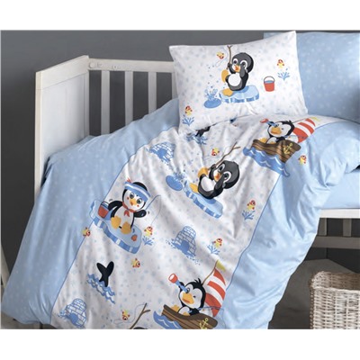 Постельное белье из ранфорса для новорожденных Bebek Ranforce Penguen Mavi - cotton box