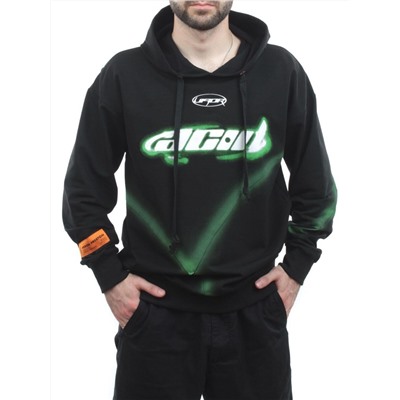 2652 BLACK/GREEN Толстовка мужская (75% хлопок, 20% полиэстер, 5% спандекс)