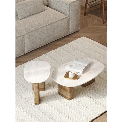 Столик приставной Torhill, 38x35 см, бежевый/мрамор