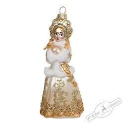 Снегурочка в русском кокошнике золотая (стекло) 6,5х6,5х14 см