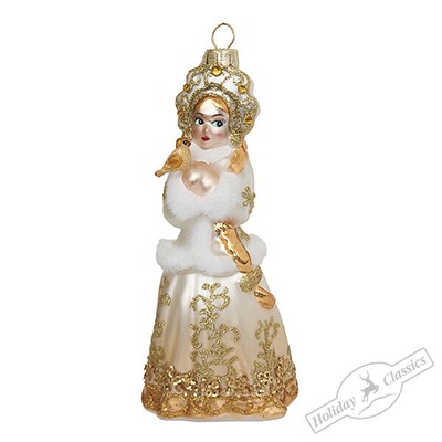 Снегурочка в русском кокошнике золотая (стекло) 6,5х6,5х14 см