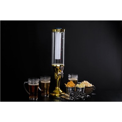 Башня пивная «Петронас», 3 л, колба для льда, подсветка, 2 батарейки AG3, золотистая