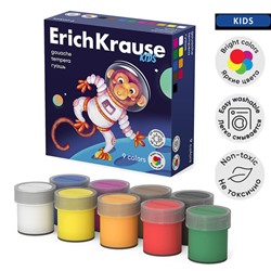 Гуашь 9 цветов × 20 мл ErichKrause Kids Space Animals, в картонной коробке