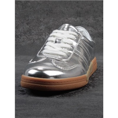 03-B6C-7C GREY/SILVER Кеды женские (натуральная кожа)