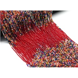 Бусины из шпинели шарик гр.2мм цв.алый, ассорти, 37см, 197 бусин