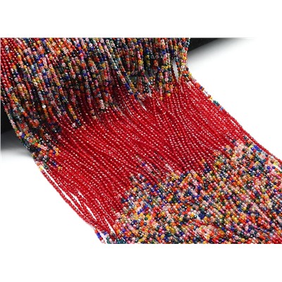 Бусины из шпинели шарик гр.2мм цв.алый, ассорти, 37см, 197 бусин