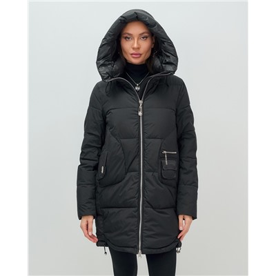 Куртка зимняя женская с капюшоном модная черного цвета 3193Ch