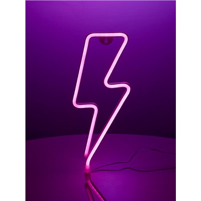 Неоновая вывеска «Молния» 13 × 33.5 см, батарейки ААх3 (не в комплекте), USB, свечение розовое