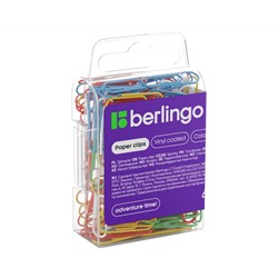 Скрепки 28мм, Berlingo, 100шт., цветные, пласт. упак., европодвес