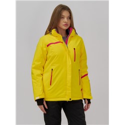 Горнолыжная куртка женская зимняя желтого цвета 7091J