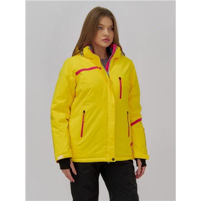 Горнолыжная куртка женская зимняя желтого цвета 7091J